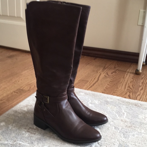 Liz Claiborne brown tall boots. Wider calf with stretch. Sz 8.5. Brown. - Picture 2 of 8